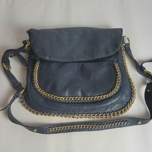 Sabina New York Black Leather Crossbody Bag Gold Chain